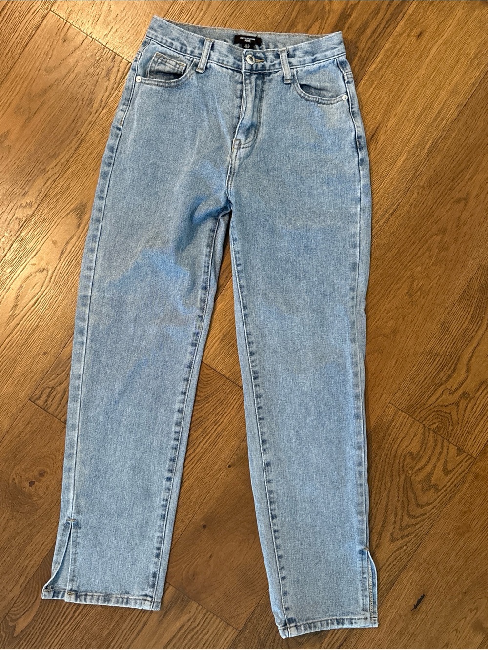 PrettyLittleThing Pale Blue Straight Leg Jeans with Ankle Slits